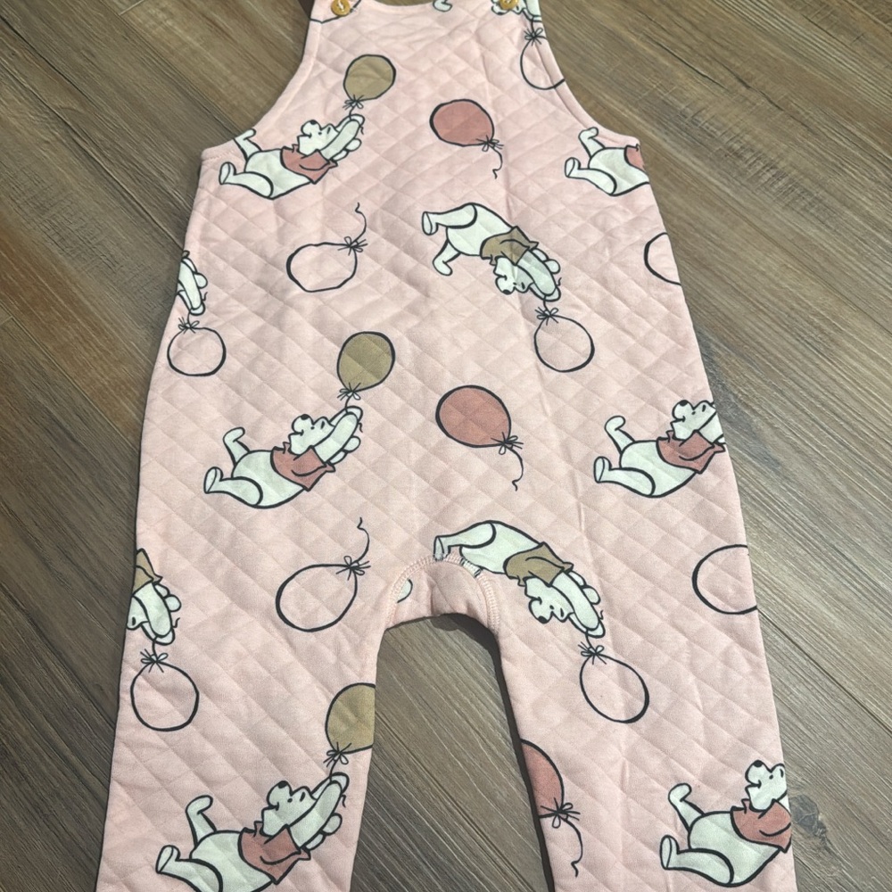 Pink Overalls with Winnie the Pooh and Balloon Print